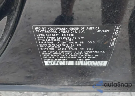 2020 Volkswagen Atlas Cross Sport 2.0T Se из США, поврежденный, VIN 1V23C2CA6LC209989